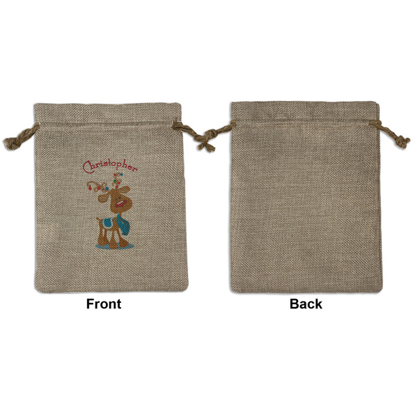 Reindeer Medium Burlap Gift Bag - Front Approval