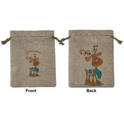 Reindeer Medium Burlap Gift Bag - Front & Back (Personalized)