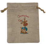 Reindeer Medium Burlap Gift Bag - Front (Personalized)