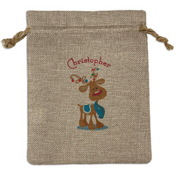 Reindeer Medium Burlap Gift Bag - Front (Personalized)