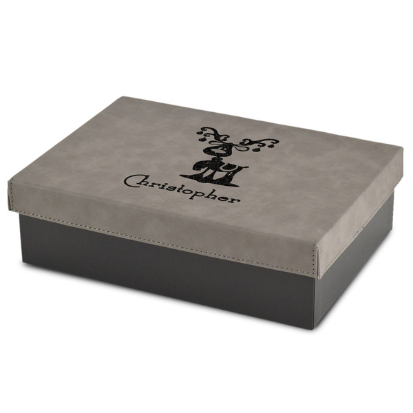 Custom Reindeer Medium Gift Box w/ Engraved Leather Lid (Personalized)