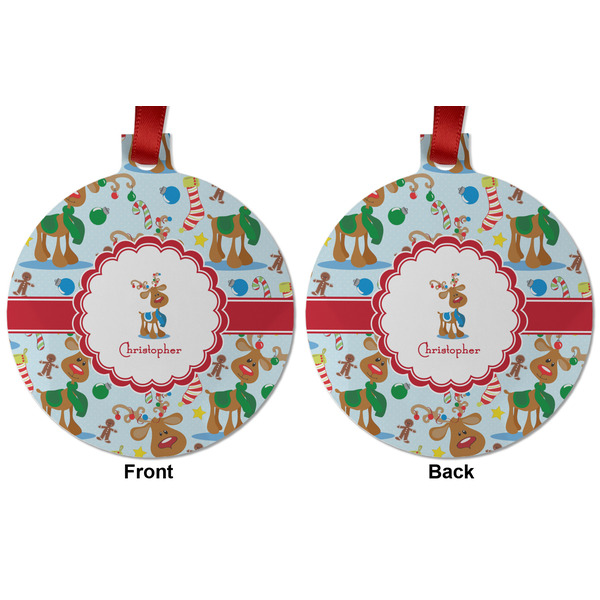 Reindeer Metal Ball Ornament - Front and Back