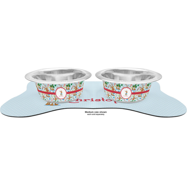 Reindeer Metal Pet Bowls - On Dog Bone Shaped Mat