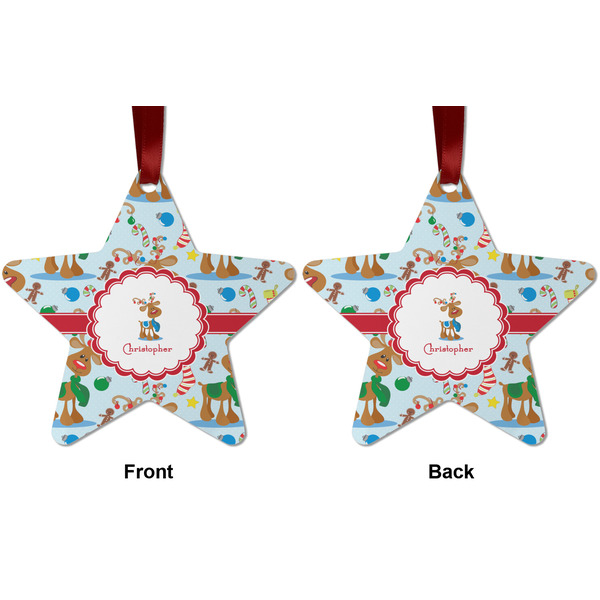 Reindeer Metal Star Ornament - Front and Back