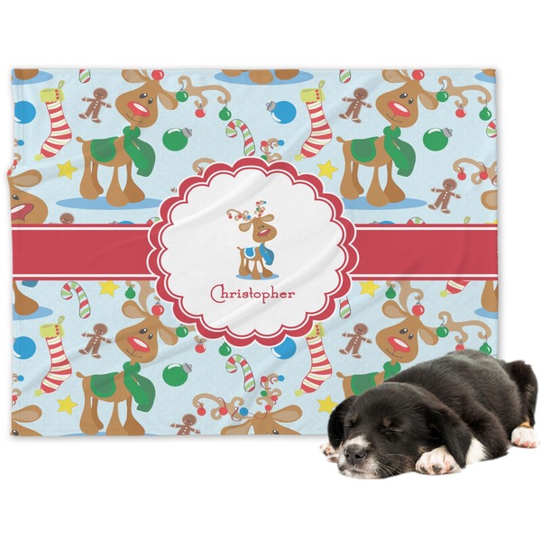 Custom Reindeer Dog Blanket - Large (Personalized)