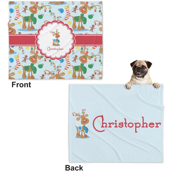 Reindeer Microfleece Dog Blanket - Large- Front & Back