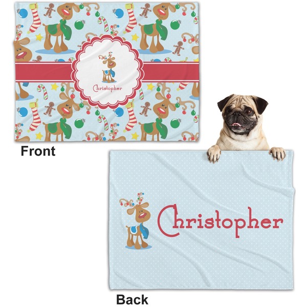 Reindeer Microfleece Dog Blanket - Regular - Front & Back