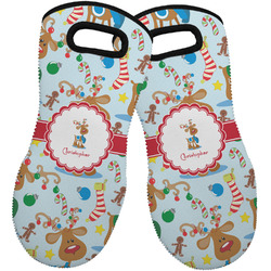 Reindeer Neoprene Oven Mitts - Set of 2 w/ Name or Text