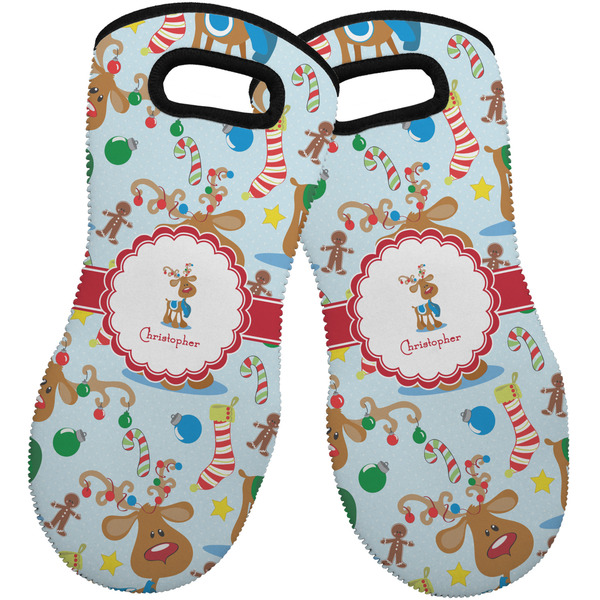 Reindeer Neoprene Oven Mitt -Set of 2 - Front