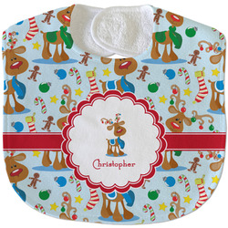 Reindeer Velour Baby Bib w/ Name or Text