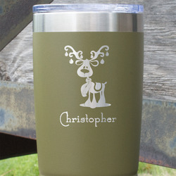 Reindeer 20 oz Stainless Steel Tumbler - Olive - Single Sided (Personalized)