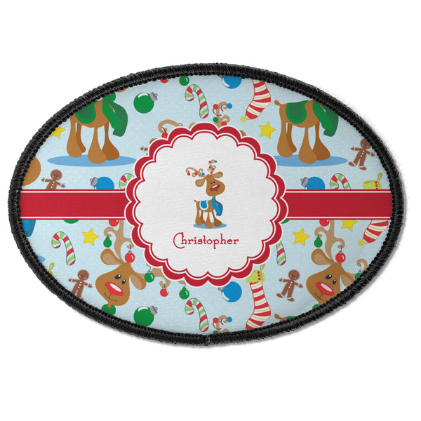 Custom Reindeer Iron On Oval Patch w/ Name or Text