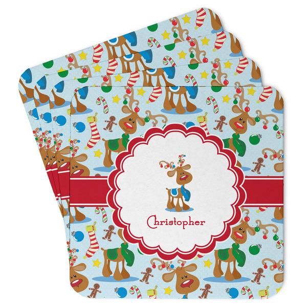 Custom Reindeer Paper Coasters w/ Name or Text