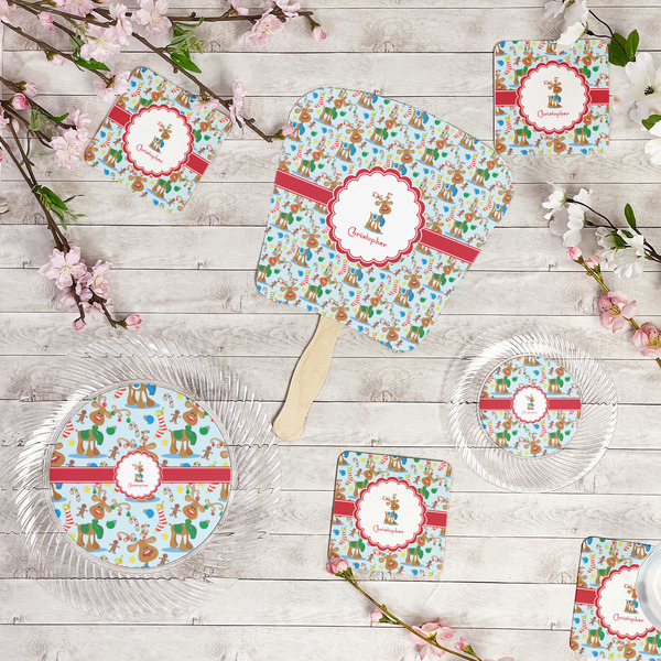 Reindeer Party Supplies Combination Image - All items - Plates, Coasters, Fans