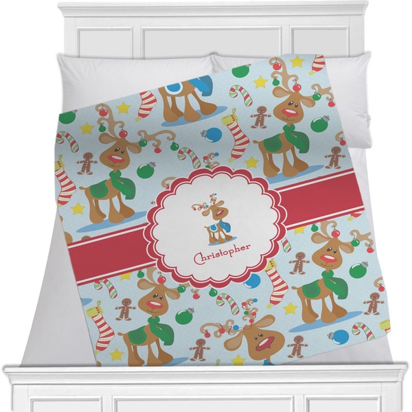Custom Reindeer Minky Blanket - Toddler / Throw - 60"x50" - Double Sided (Personalized)