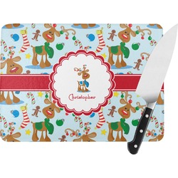 Reindeer Rectangular Glass Cutting Board - Large - 15.25"x11.25" w/ Name or Text
