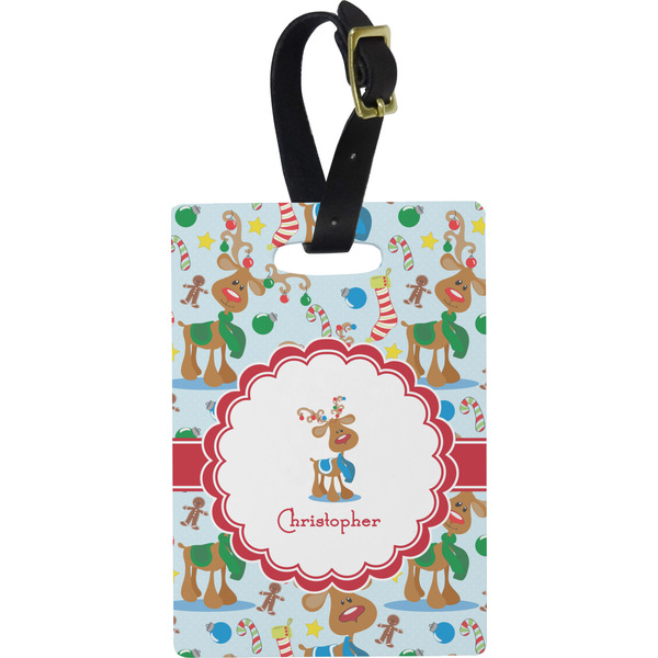 Custom Reindeer Plastic Luggage Tag - Rectangular w/ Name or Text