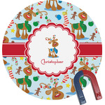 Reindeer Round Fridge Magnet (Personalized)
