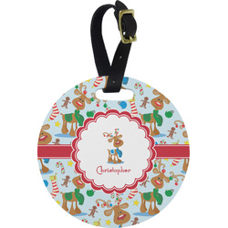 Reindeer Plastic Luggage Tag - Round (Personalized)