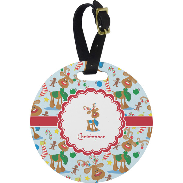 Custom Reindeer Plastic Luggage Tag - Round (Personalized)