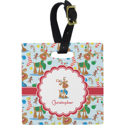 Reindeer Plastic Luggage Tag - Square w/ Name or Text