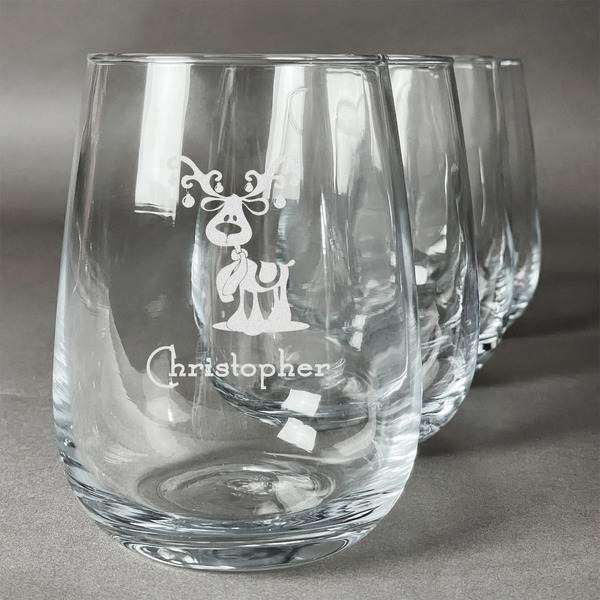 Custom Reindeer Stemless Wine Glasses (Set of 4) (Personalized)