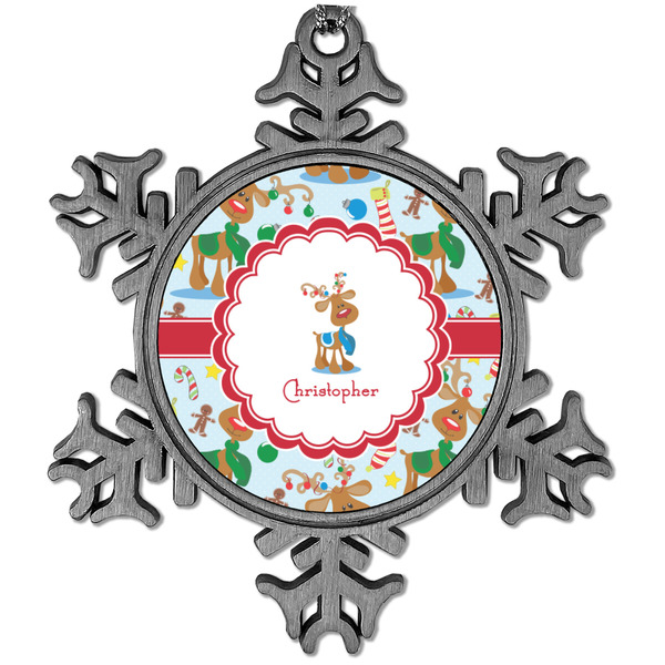 Custom Reindeer Vintage Snowflake Ornament (Personalized)