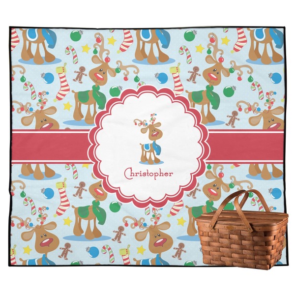 Custom Reindeer Outdoor Picnic Blanket (Personalized)
