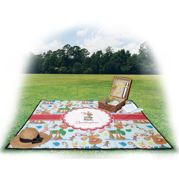 Reindeer Picnic Blanket - with Basket Hat and Book - in Use