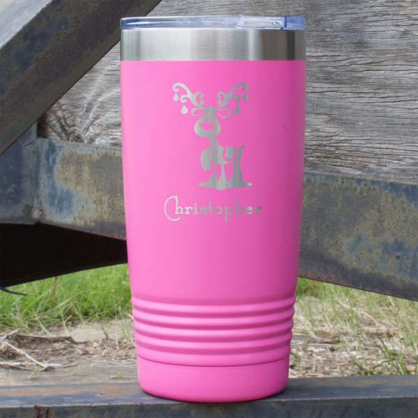 Custom Reindeer 20 oz Stainless Steel Tumbler - Pink - Double Sided (Personalized)