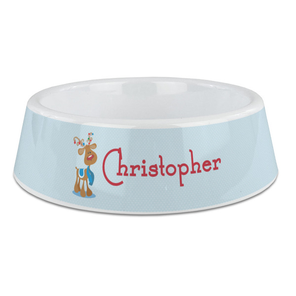 Custom Reindeer Plastic Dog Bowl - Large (Personalized)