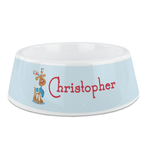 Custom Reindeer Plastic Dog Bowl (Personalized)