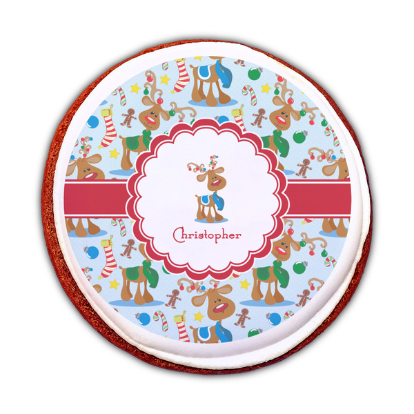 Reindeer Printed Icing Circle - Medium - On Cookie