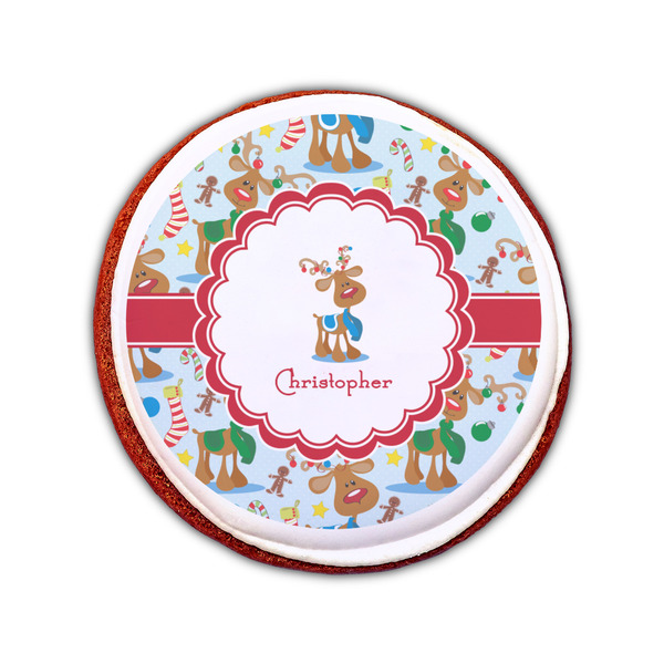 Reindeer Printed Icing Circle - Small - On Cookie