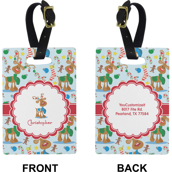 Reindeer Rectangle Luggage Tag (Front + Back)