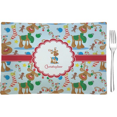 Reindeer Rectangular Glass Appetizer / Dessert Plate - Single or Set (Personalized)