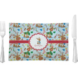 Reindeer Rectangular Glass Lunch / Dinner Plate - Single or Set (Personalized)