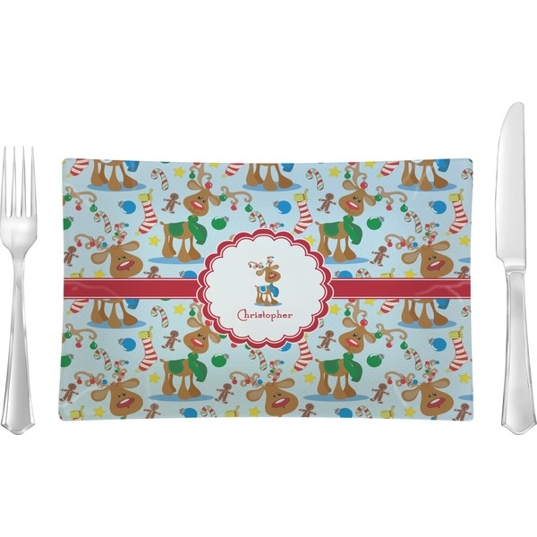 Custom Reindeer Rectangular Glass Lunch / Dinner Plate - Single or Set (Personalized)