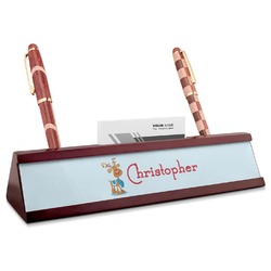 Reindeer Red Mahogany Nameplate with Business Card Holder (Personalized)
