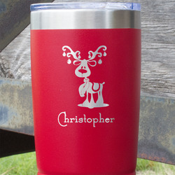 Reindeer 20 oz Stainless Steel Tumbler - Red - Single Sided (Personalized)