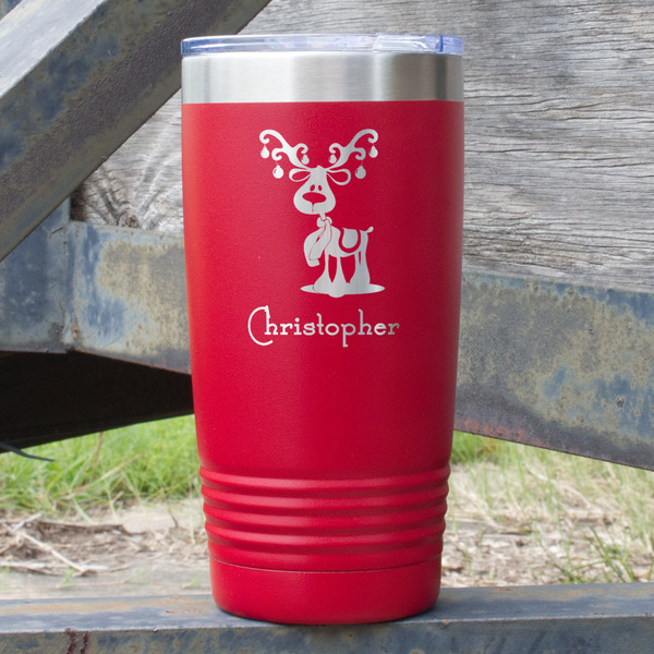 Custom Reindeer 20 oz Stainless Steel Tumbler - Red - Single Sided (Personalized)