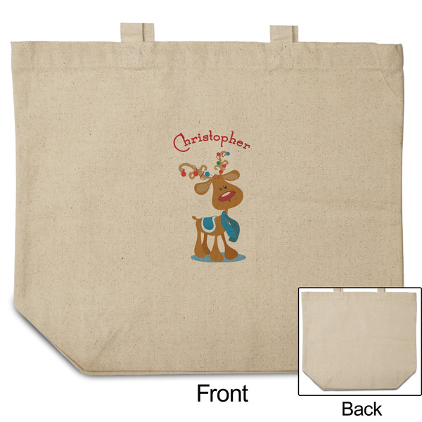 Reindeer Reusable Cotton Grocery Bag - Front & Back View