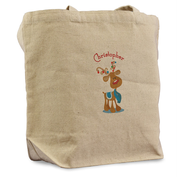 Custom Reindeer Reusable Cotton Grocery Bag (Personalized)