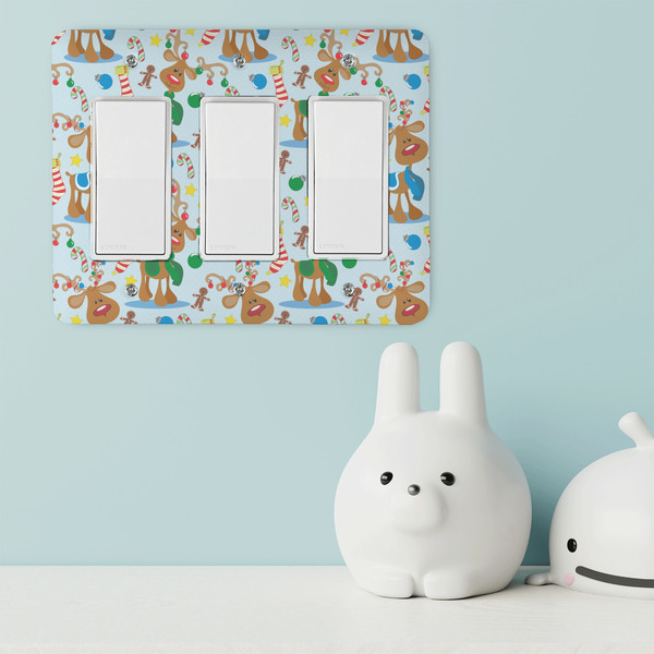Reindeer Rocker Light Switch Covers - Triple - IN CONTEXT