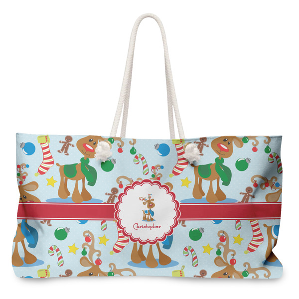 Custom Reindeer Large Tote Bag with Rope Handles (Personalized)