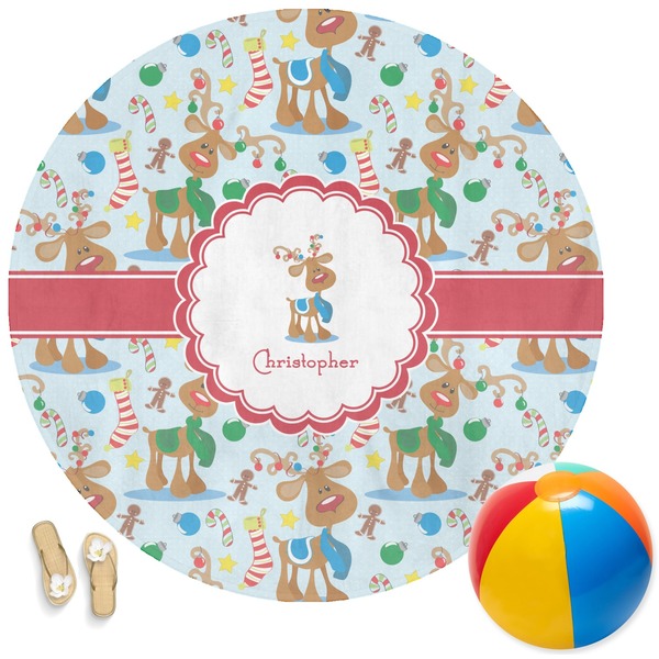 Custom Reindeer Round Beach Towel (Personalized)