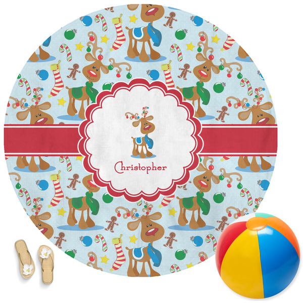Custom Reindeer Round Beach Towel (Personalized)