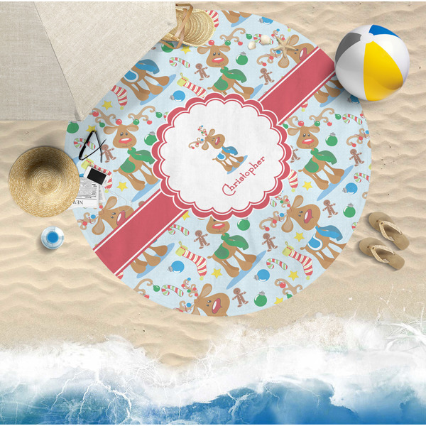 Reindeer Round Beach Towel Lifestyle