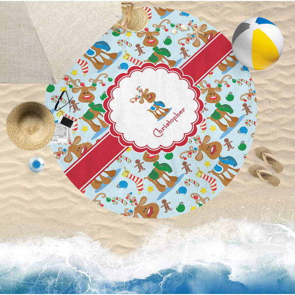Reindeer Round Beach Towel Lifestyle