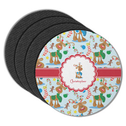 Reindeer Round Rubber Backed Coasters - Set of 4 (Personalized)